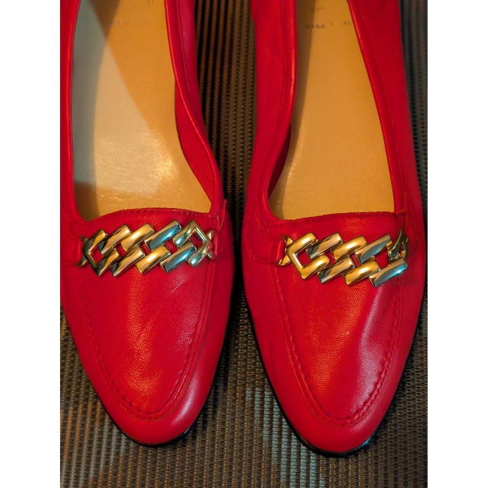 Amalfi by Rangoni Red Leather Gold Chain Loafers Made in Italy Women's Size 7 - Picture 3 of 8